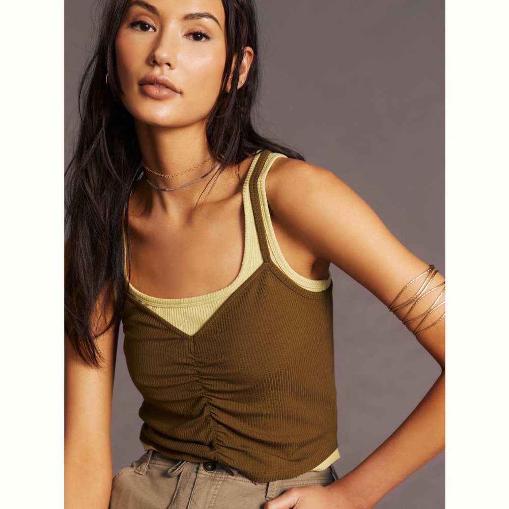✨ Anthropologie Ruched Layered Tank Sz L
